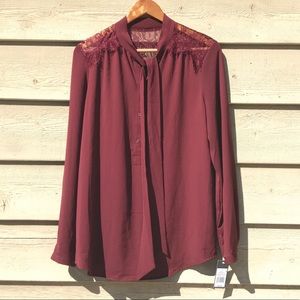 NWT Mossimo by Target Maroon Lace Dress Shirt